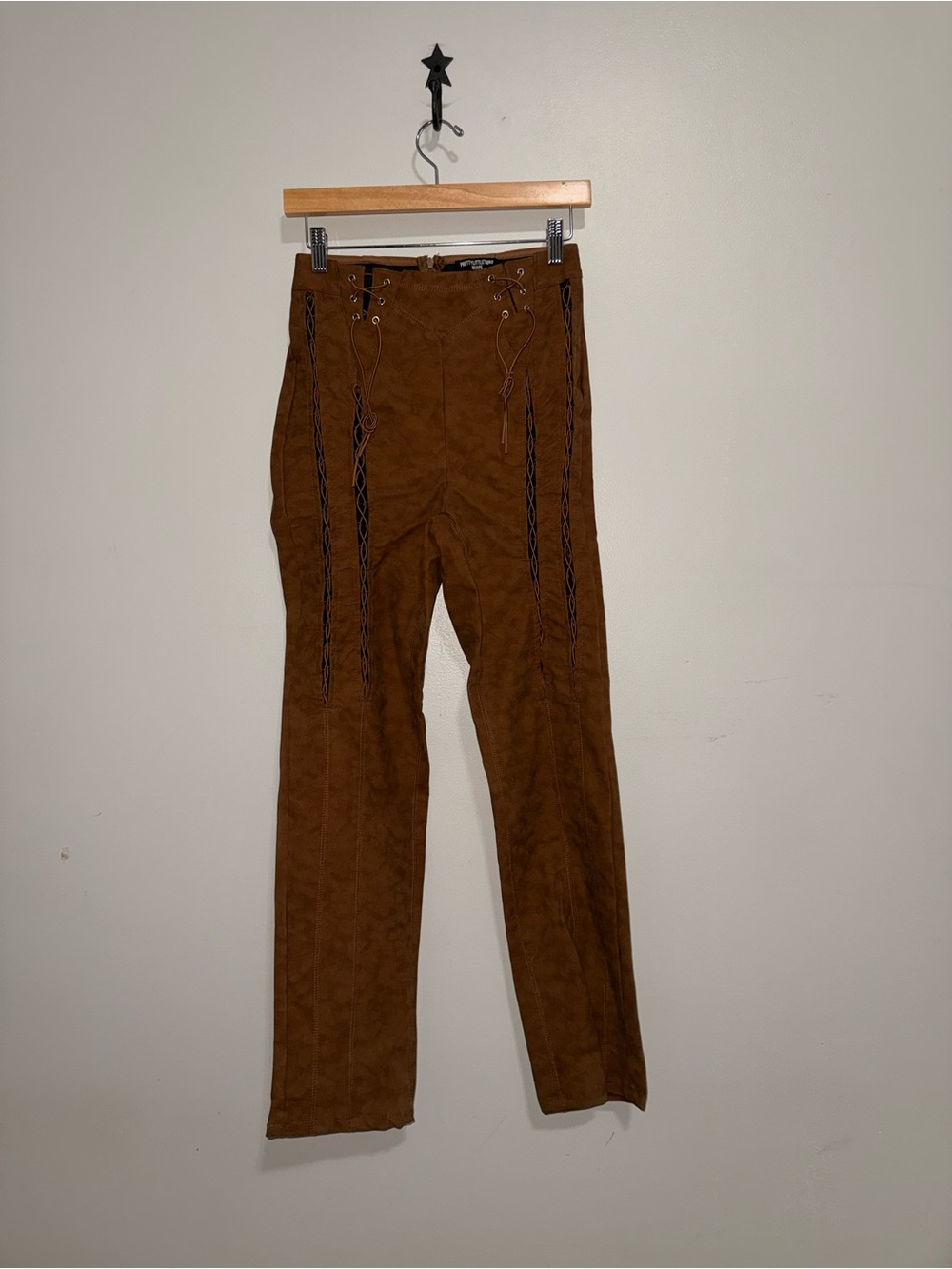 Women’s Brown Lace-Up faux Suede Pants